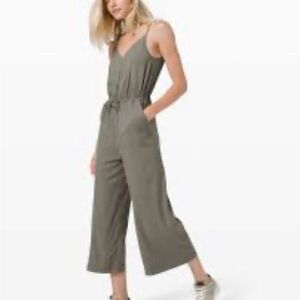 lululemon athletica Day to Night Olive V-Neck Cropped Wide-Leg Jumpsuit